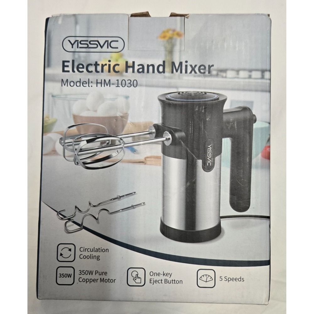YISSVIC Electric Hand Mixer HM-1030 350W 5-Speed Stainless Steel Beaters Dough H